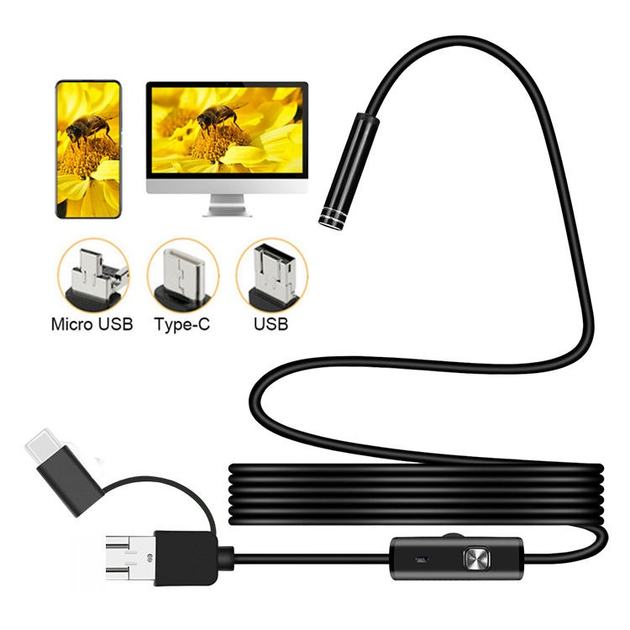 Цифровой эндоскоп 1м жесткий HD 3в1 Micro-USB/USB/Type-C камера 5,5 мм ...