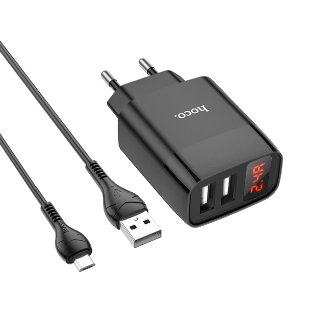 Зарядний пристрій HOCO MicroUSB Cable 1m Illustrious dual port charger (2*USB, 2.4А, 1м;) C86A - зображення 2