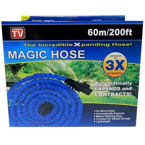 Шланг для полива растягивающийся с распылителем Magic Hose 60м/200футов гармошка из тканного полиэфирного полотна и латекса Синий - изображение 8