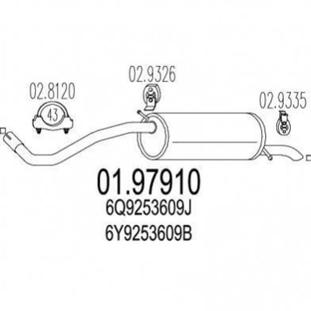 Глушник MTS 0197910 Skoda Fabia; Seat Cordoba 6Y9253609B, 6Q9253609J - зображення 1