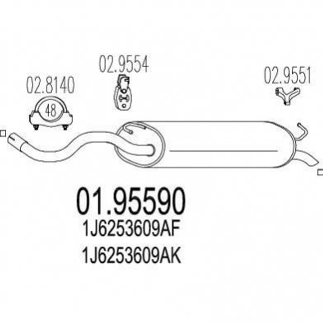 Глушник MTS 0195590 Volkswagen Golf; Seat Leon 1J6253609AF, 1J6253609AK, 1J6253609AM - зображення 1