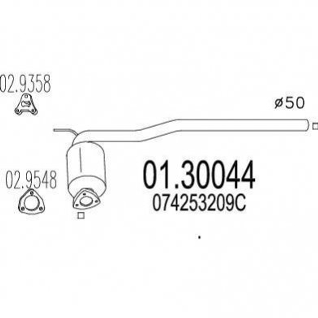 Глушник середній MTS 0130044 Volkswagen Transporter 074253209C - зображення 1