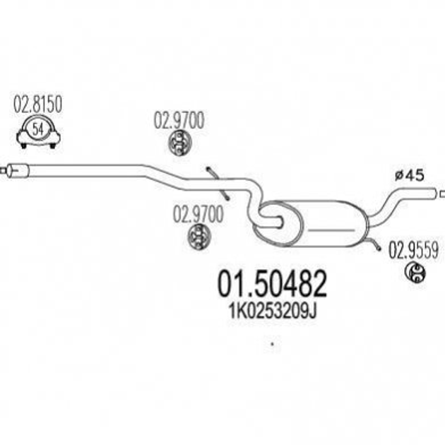 Глушник середній MTS 0150482 Skoda Octavia; Volkswagen Golf, Jetta 1K0253209J - зображення 1