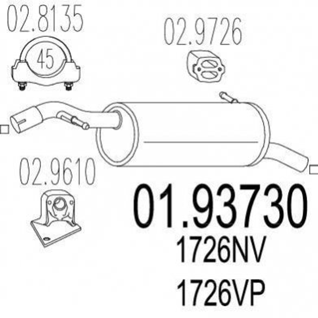 Глушник MTS 0193730 Citroen C3, C2 1726NV, 1726VP, 1726ZK - зображення 1