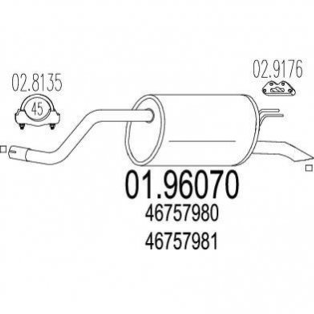 Глушитель MTS 0196070 Fiat Punto 46757980, 46757981, 46788950 - изображение 1