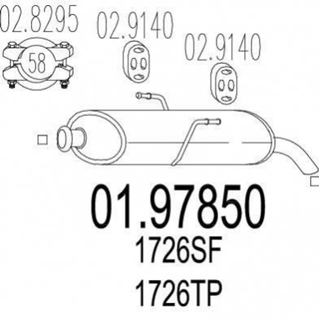 Глушник MTS 0197850 Peugeot 206 1726Y0, 1726X9, 1726WX - зображення 1