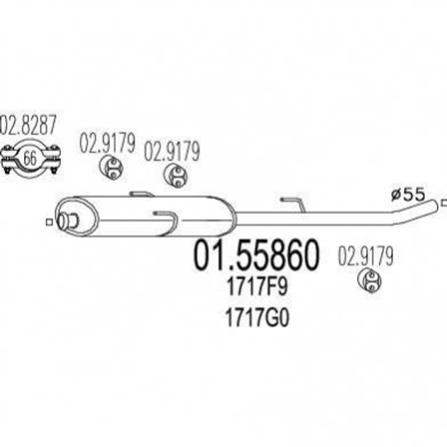 Глушитель средний MTS 0155860 Citroen Jumpy; Fiat Scudo; Peugeot Expert, 806 171754, 9456122980, 9456182180 - изображение 1