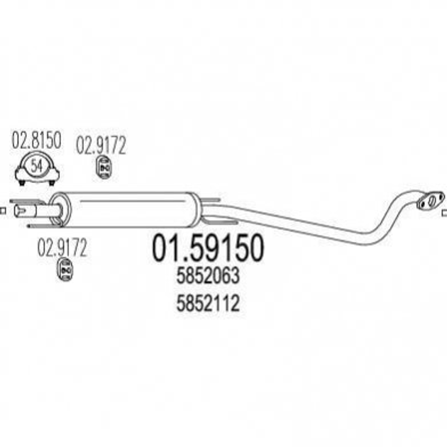 Глушитель средний MTS 0159150 Opel Astra 5852063, 5852112, 90531286 - изображение 1