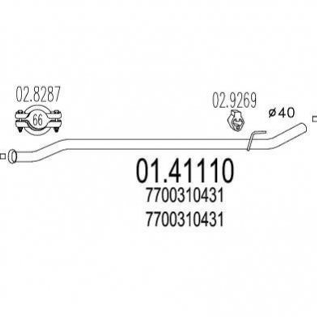 Труба глушника MTS 0141110 Nissan Kubistar; Renault Kangoo 7700310431 - зображення 1