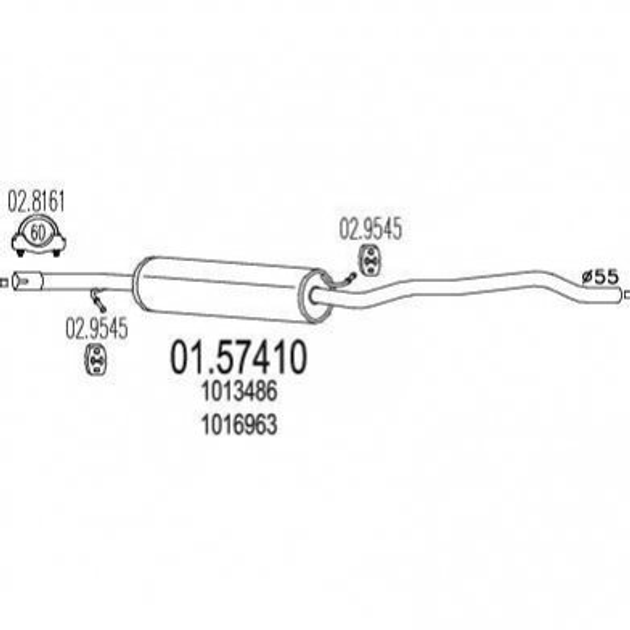 Глушитель средний MTS 0157410 Ford Galaxy; Volkswagen Sharan 7M0253409AB, 1087973, 1087573 - изображение 1