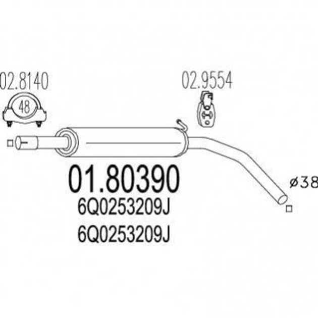 Глушитель средний MTS 0180390 Volkswagen Polo; Skoda Fabia; Seat Ibiza, Cordoba 6Q0253209J - изображение 1