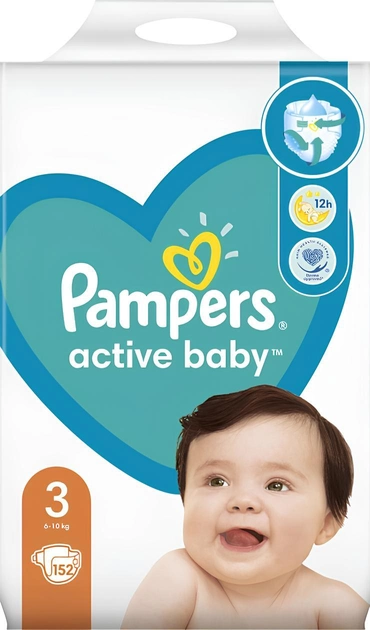 Pieluchy Pampers Active Baby Rozmiar 3 (6-10 kg) 152 szt (8001090951533) - obraz 2