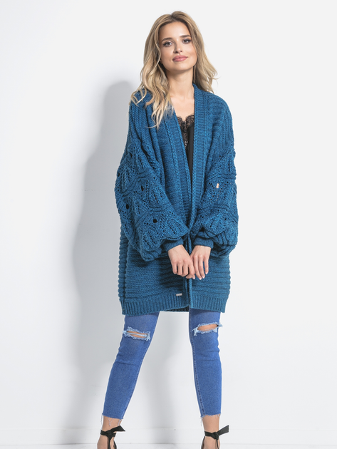 Кардиган в'язаний жіночий Fobya Cardigan F705 S-M Синій (5902553679021) - зображення 2