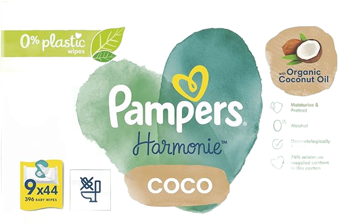 Chusteczki nawilżane Pampers Harmonie Coco 9 x 44 szt (8006540810347) - obraz 2