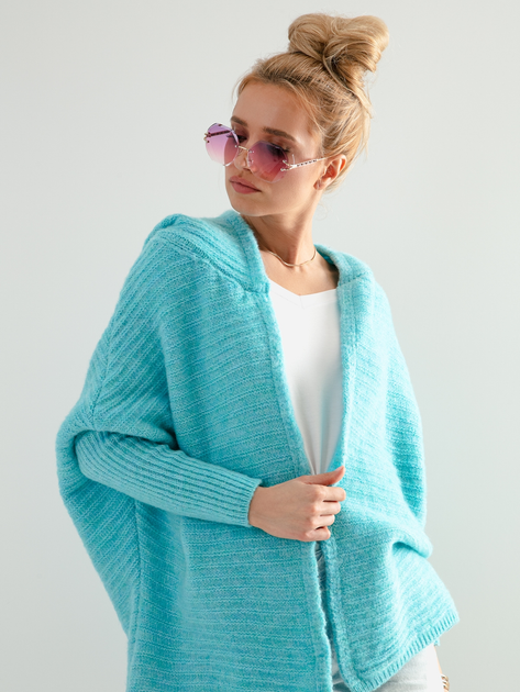 Kardigan damski z kapturem Fobya Cardigan F960 One Size Niebieski (5903707120017) - obraz 2