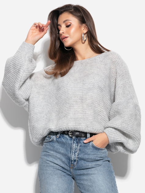 Sweter damski luźny Fobya Sweater F1102 One size Szary (5903707111558) - obraz 2