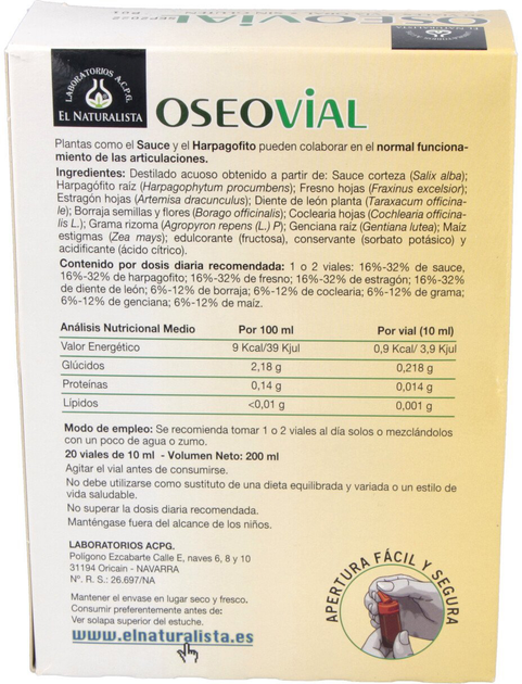 Дієтична добавка El Natural Oseovial 20 флаконів легковідкривних (8410914330117) - зображення 2