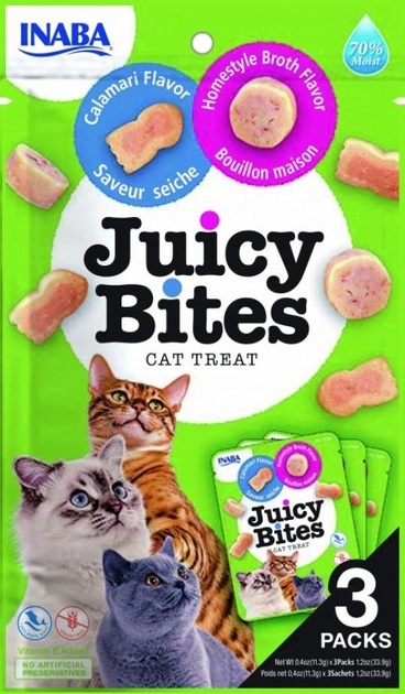 Ласощі для котів INABA Juicy Bites бульйон з кальмарів 11.3 г х 3 шт. (8859387701725) - зображення 1