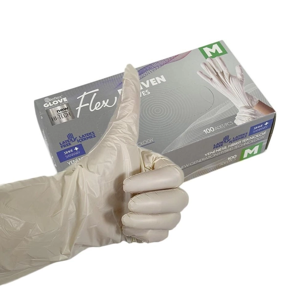 Одноразовые перчатки Flex,TPE, белый, М, 100 шт Reflex - зображення 1