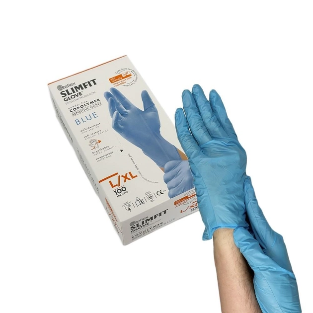 Одноразовые перчатки Slimfit,TPE, голубой, L/XL, 100 шт Reflex - зображення 1