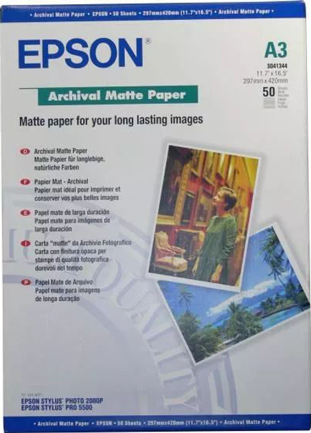 Фотопапір Epson Archival Matte Paper A3 50 аркушів 192 г/м² (C13S041344) - зображення 1