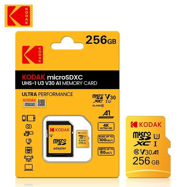 Карта памяти Kodak micro SD 256 Gb U3 A1 class 10 + адаптер – фото ...