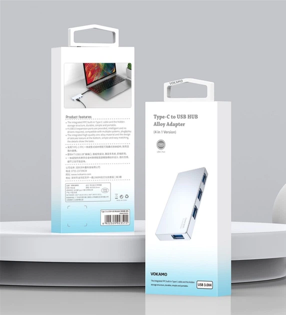 USB адаптер 4 в 1 HUB Vokamo із вбудованим шнуром Type-C VOKAMO HT3 (UFTHT3) - Фото 13 USB адаптер 4 в 1 HUB Vokamo із вбудованим шнуром Type-C VOKAMO HT3 (UFTHT3) - зображення 13