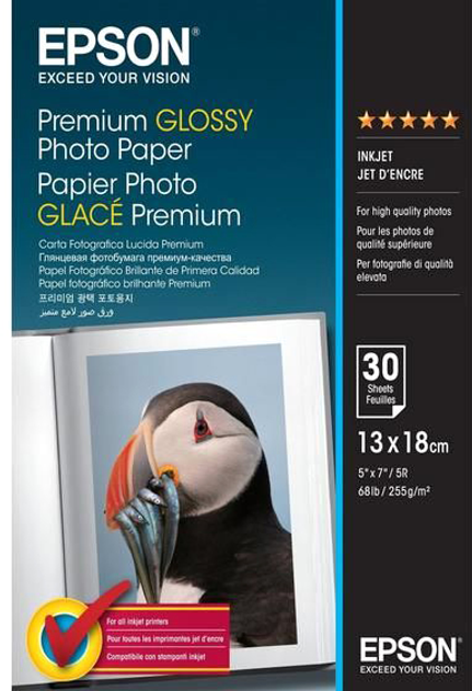 Papier fotograficzny Epson Premium Glossy Photo 13x18 cm 30 arkuszy 255 g/m² (C13S042154) - obraz 1