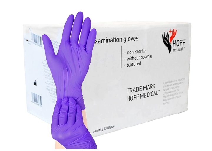 Перчатки нитриловые фиолетовые нестерильные HOFF MEDICAL (10уп./коробка) Размер XL - изображение 1