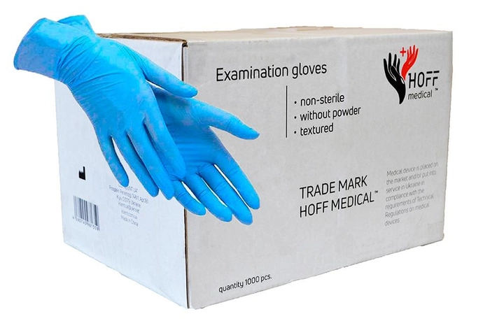 Перчатки нитриловые голубые HOFF MEDICAL (10 уп./коробка) Цвет Голубой Размер_L - изображение 1