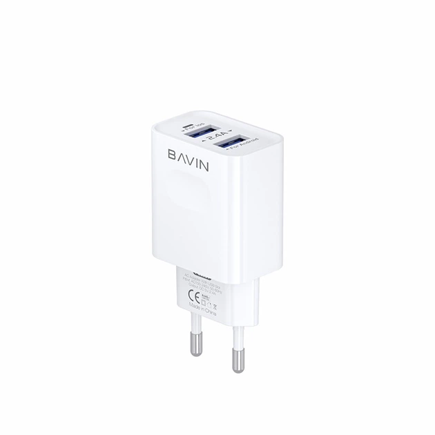 Сетевое зарядное устройство на 2 USB BAVIN PC255Y 5V 2.4A с кабелем Lightning Белый - Фото 1 Сетевое зарядное устройство на 2 USB BAVIN PC255Y 5V 2.4A с кабелем Lightning Белый - изображение 1