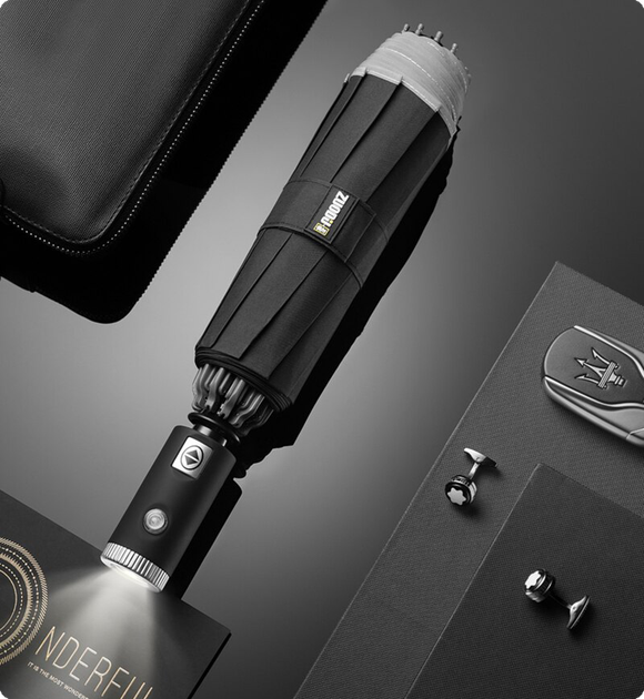 Парасоля складна автоматична з ліхтариком Zuodu (ZD002-LED) Black - зображення 3