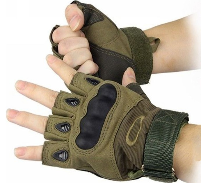 Тактические безпалые перчатки армейские Tactic военные перчатки с защитой костяшек размер Л цвет Олива (oakley-olive-L) - изображение 2