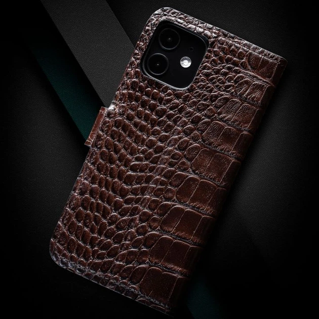 Чохол книжка Crocodille з натуральної шкіри для Samsung S24 Plus ручної роботи | Коричневий | Глянець - Фото 3 Чохол книжка Crocodille з натуральної шкіри для Samsung S24 Plus ручної роботи | Коричневий | Глянець - изображение 3