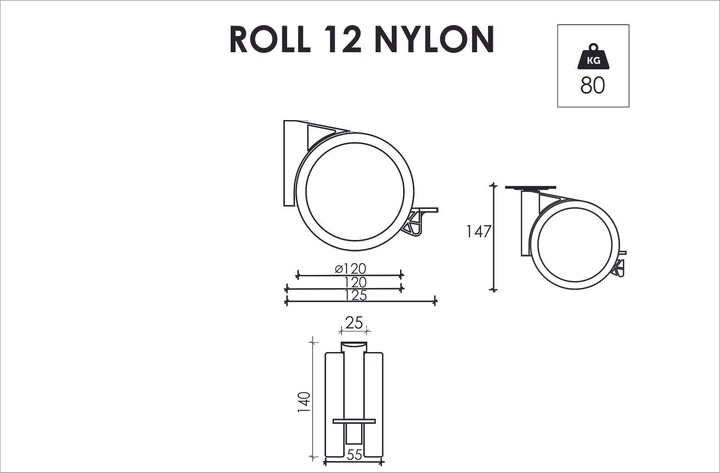 Мебельный ролик OgTM ROLL 12&nbsp;Nylon со стопором серый/серый - изображение 2
