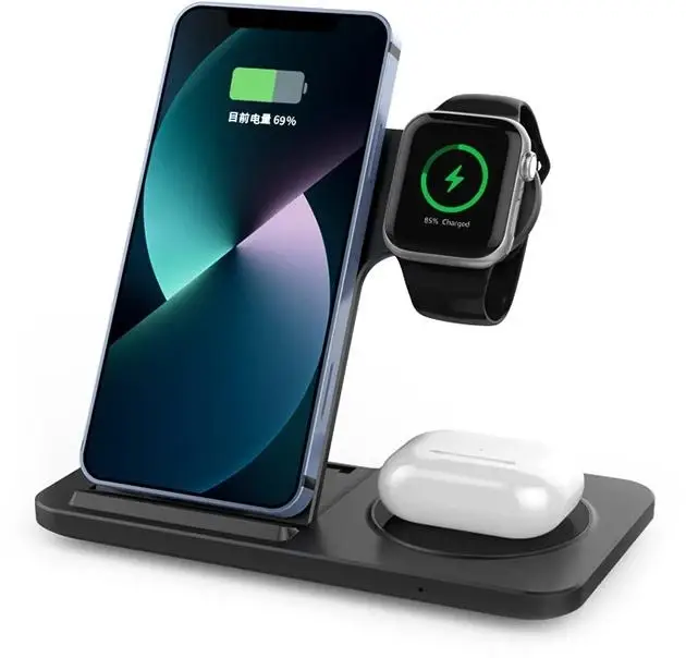 Док станция беспроводная зарядка Qi 3в1 Proda PD-W8 5-15W Watch AirPods Phone black - изображение 2