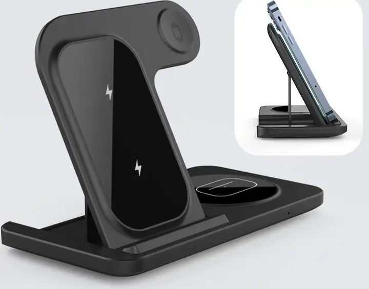 Док станция беспроводная зарядка Qi 3в1 Proda PD-W8 5-15W Watch AirPods Phone black - изображение 4