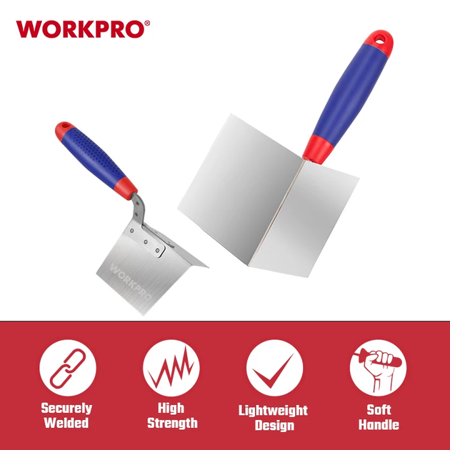 Шпатель для зовнішніх кутів WORKPRO 89×60.5 мм, нержавіюча сталь, м'яка ручка PRO WP323018 - Фото 6 Шпатель для зовнішніх кутів WORKPRO 89×60.5 мм, нержавіюча сталь, м'яка ручка PRO WP323018 - зображення 6