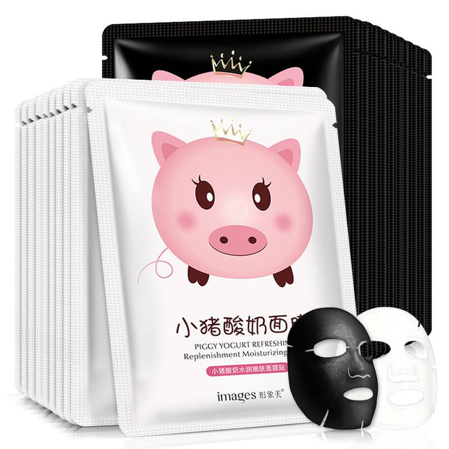 Маска-салфетка для лица йогуртовая IMAGES Piggy Yogurt Refreshing Black ...