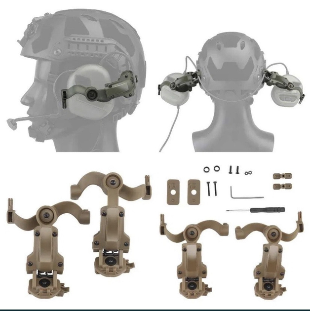 Кріплення навушників тактичних на шолом чебурашка койот - зображення 2