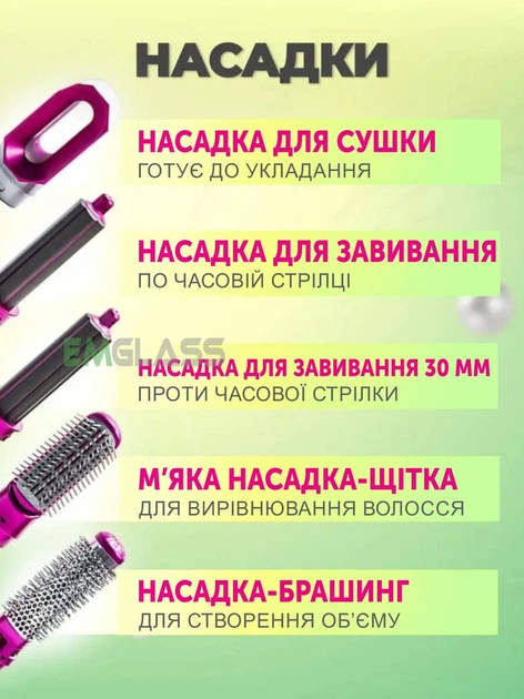 Стайлер 5 в 1 EM Hot Air Styler Фен-щітка для різних типів волосся з функціями надання об'єму випрямлення Сірий GS-4062 - зображення 4