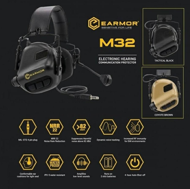 Активні навушники Earmor M32 Black MOD3 з гарнітурою - зображення 2