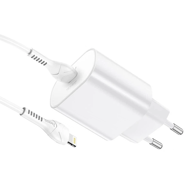 Адаптер мережевий Hoco Type-C to Lightning Cable Jetta charger set N22 |Type-C, 25W/3A, PD| білий - зображення 6