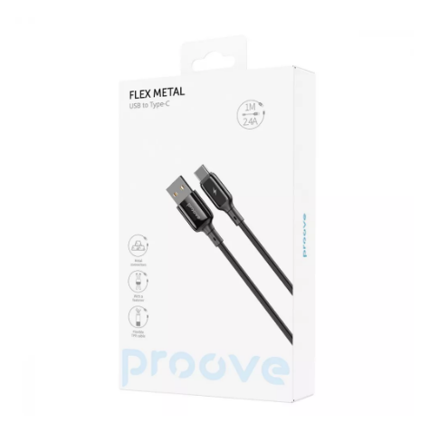 Кабель Charge\OTG Proove Flex Metal USB to Type-C 2.4A 1m Black CCFM20001201 - Фото 2 Кабель Charge\OTG Proove Flex Metal USB to Type-C 2.4A 1m Black CCFM20001201 - зображення 2