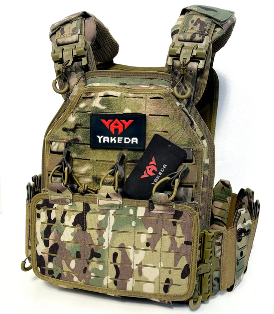 Плитоноска-тактический военный жилет Yakeda Multicam с быстрым сбросом, системой MOLLE и подсумками для магазинов - изображение 1