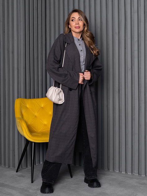 Пальто осеннее длинное женское ISSA PLUS 14247 2XL Темно-серое ...