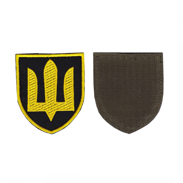 Шеврон патч на липучке Трезубец щит желтый Танковые войска, на черном фоне с желтой рамкой, 7*8см. - изображение 1