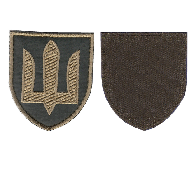 Шеврон патч на липучке Трезубец бронзовый щит Сухопутные войска, на оливковом фоне, 7*8см. - изображение 1
