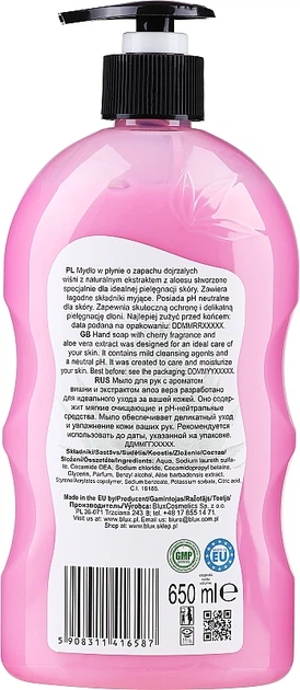 Жидкое мыло для рук "Вишня и алоэ вера" - Bluxcosmetics Naturaphy Hand Soap 650ml (1050535-1396919-2) - Фото 1 Жидкое мыло для рук "Вишня и алоэ вера" - Bluxcosmetics Naturaphy Hand Soap 650ml (1050535-1396919-2) - изображение 1