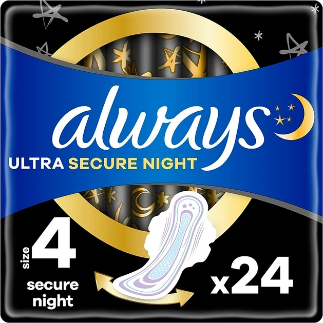 Гигиенические прокладки, размер 4, 24 шт. - Always Ultra Secure Night 24шт (24шт) (1020257-1351617-2) - Фото 1 Гигиенические прокладки, размер 4, 24 шт. - Always Ultra Secure Night 24шт (24шт) (1020257-1351617-2) - изображение 1